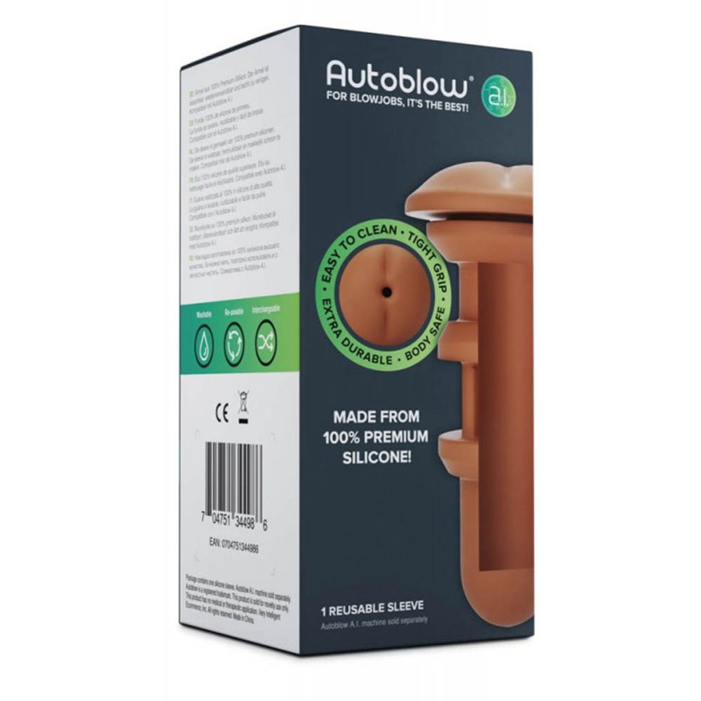 Autoblow A.I. Silicone Anus Sleeve - Brown med streckkod mot vit bakgrund