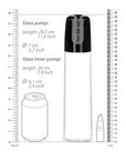 Visar måtten på Automatic Cyber Pump Penispump och jämför med en aluminium burk och ett läppstift.