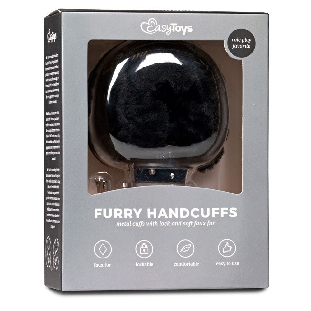 Furry Handcuffs Black i grå förpackning. 