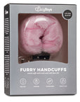 Furry Handcuffs Pink i grå förpackning. 