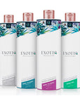 Exotiq Body To Body Oil och andra oljor mot vit bakgrund.