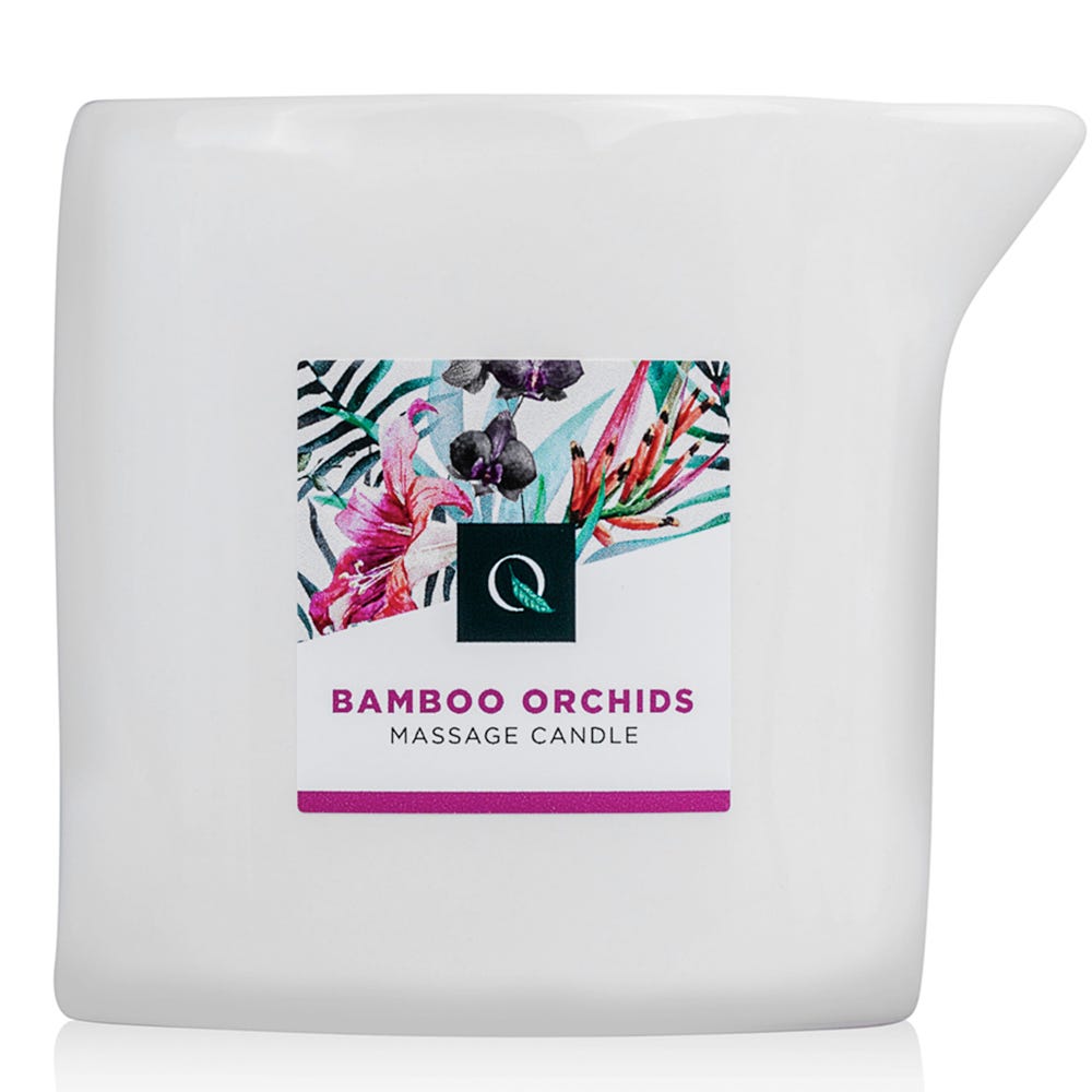 Exotiq Massage Candle Bamboo Orchids mot vit bakgrund.