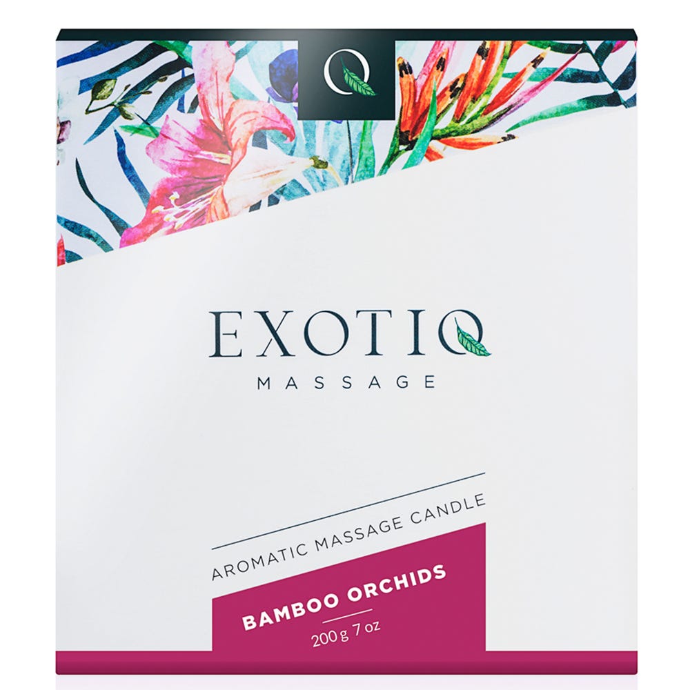 Exotiq Massage Candle Bamboo Orchids produktförpackning mot vit bakgrund.