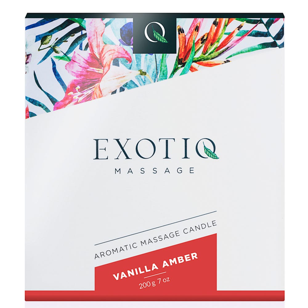 Exotiq Massage Candle Vanilla Amber produktförpackning mot vit bakgrund.