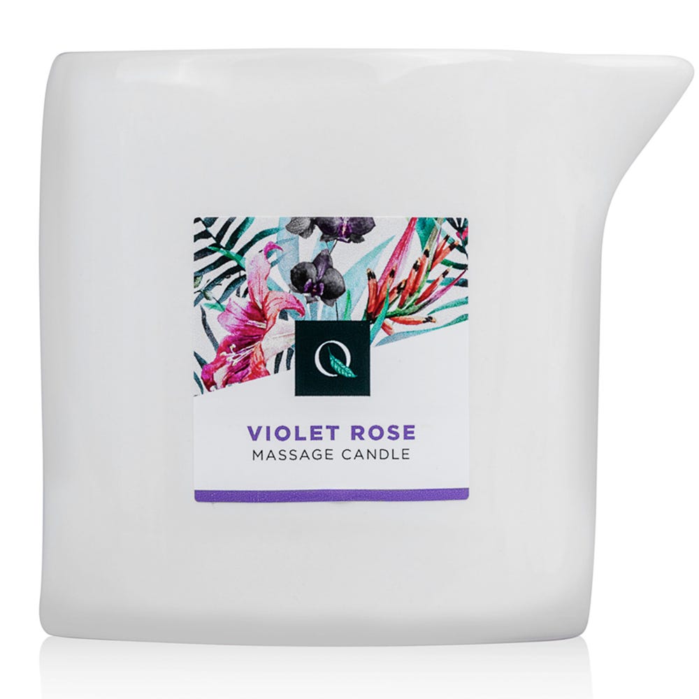 Exotiq Massage Candle Violet Rose mot vit bakgrund.