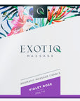 Exotiq Massage Candle Violet Rose produktförpackning mot vit bakgrund.