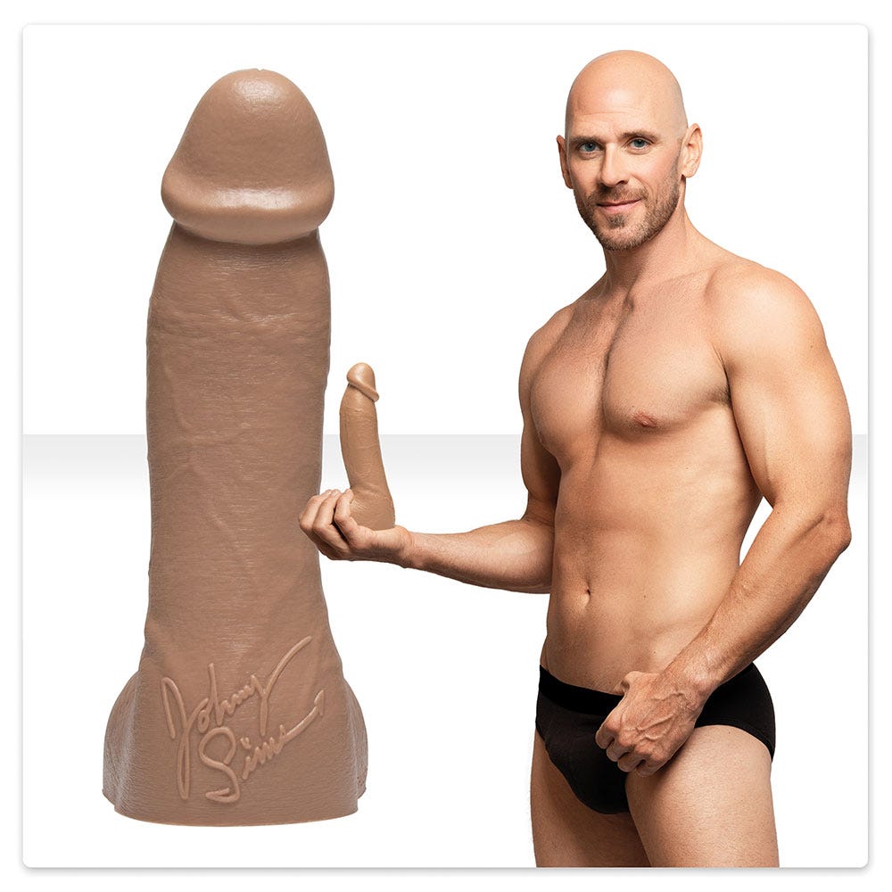 Fleshjack Boys Johnny Sins Dildo och porrstjärna mot vit bakgrund.