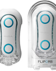 Tenga Flip Orb Masturbator Blue Rush i förpackning. Mot vit bakgrund.