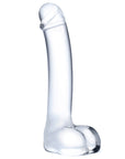 Gläs Realistic Curved G-Spot Dildo ståendes mot vit bakgrund.