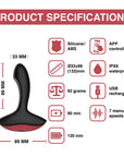 Magic Motion Solstice Prostate Vibrator specifikationer mot vit bakgrund.