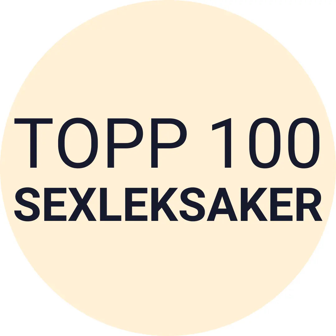Gul cirkel med texten TOPP 100 SEXLEKSAKER