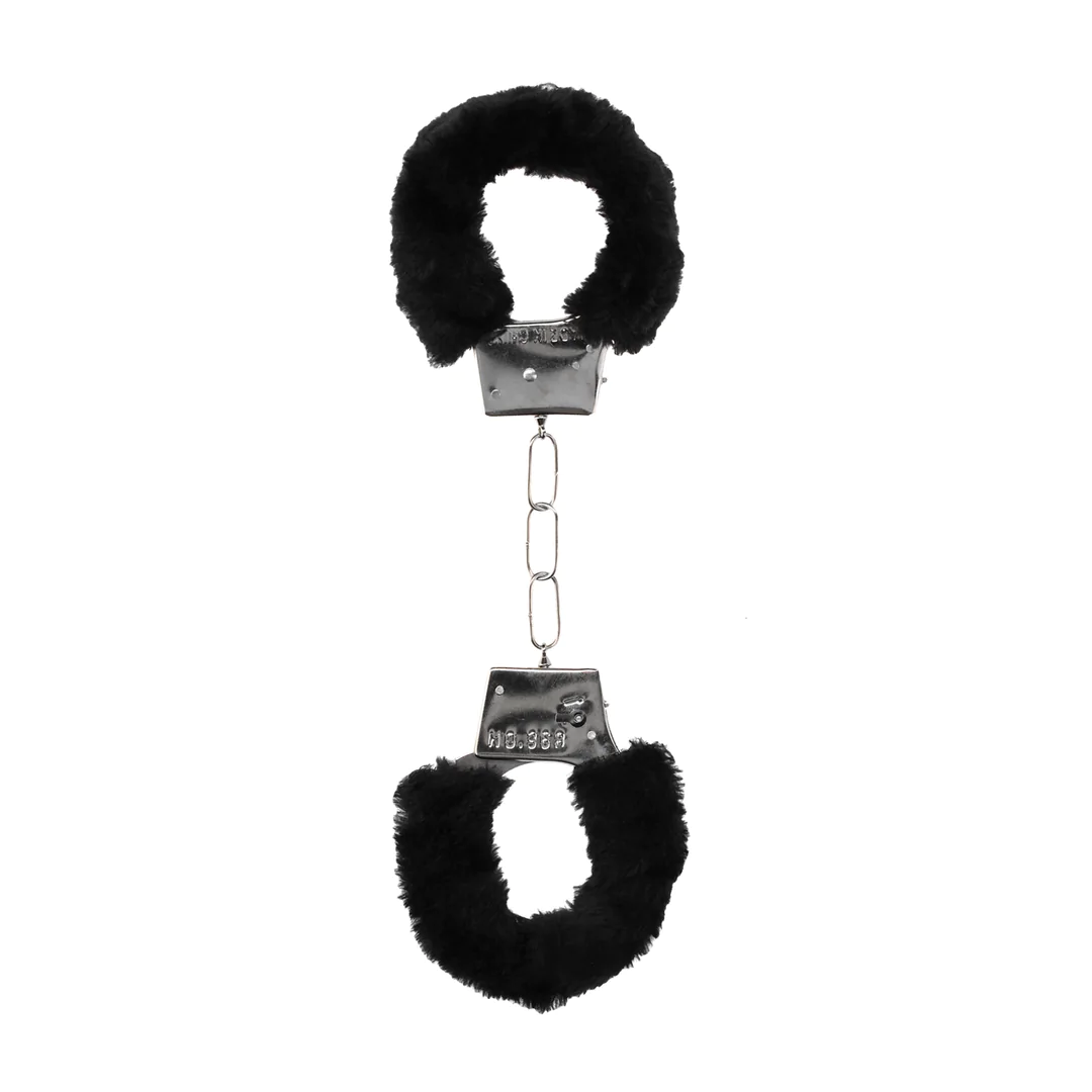 Ouch! Beginners Handcuffs Furry i svart – stålbojor med fuskpäls