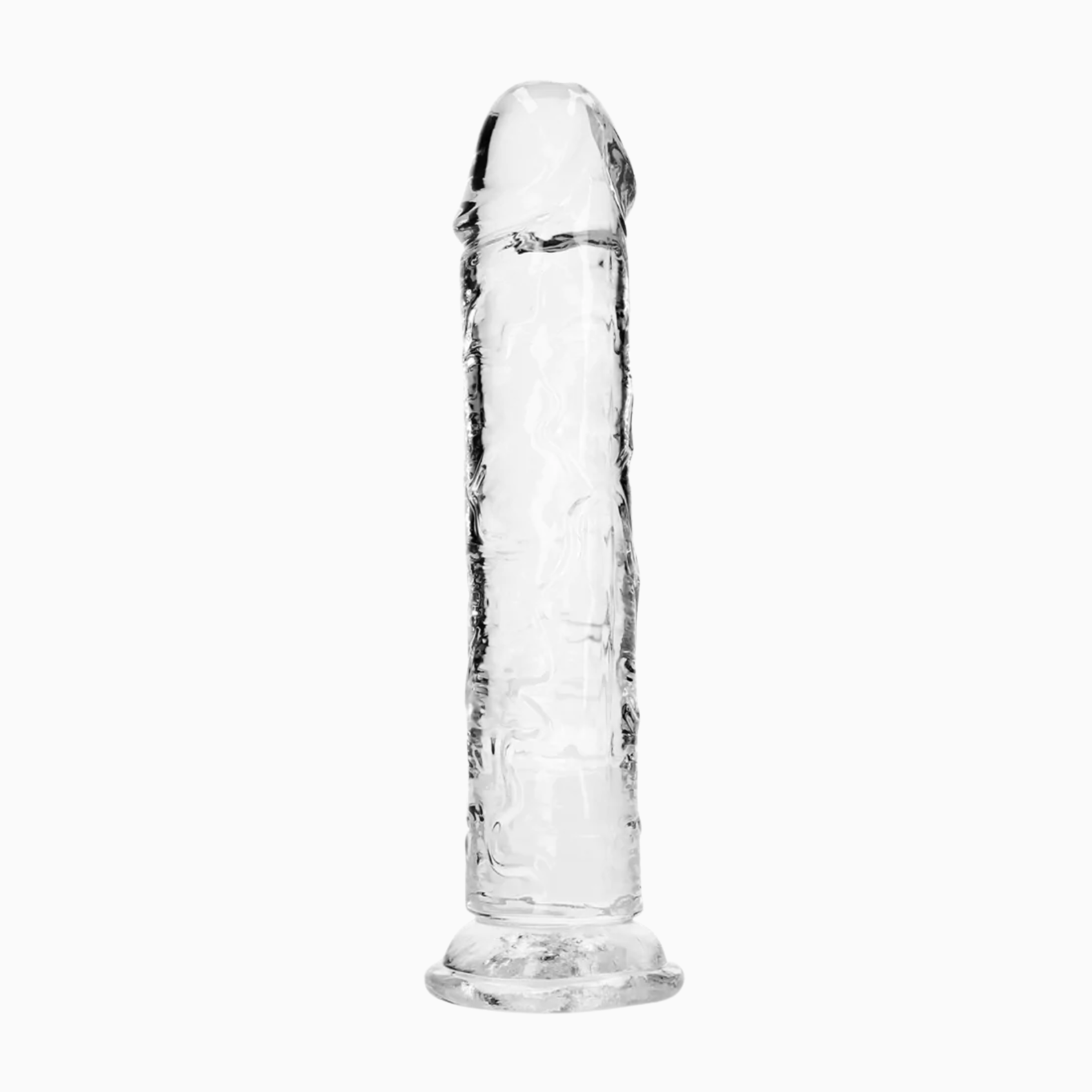 RealRock Crystal Clear genomskinlig dildo 23 cm med sugpropp