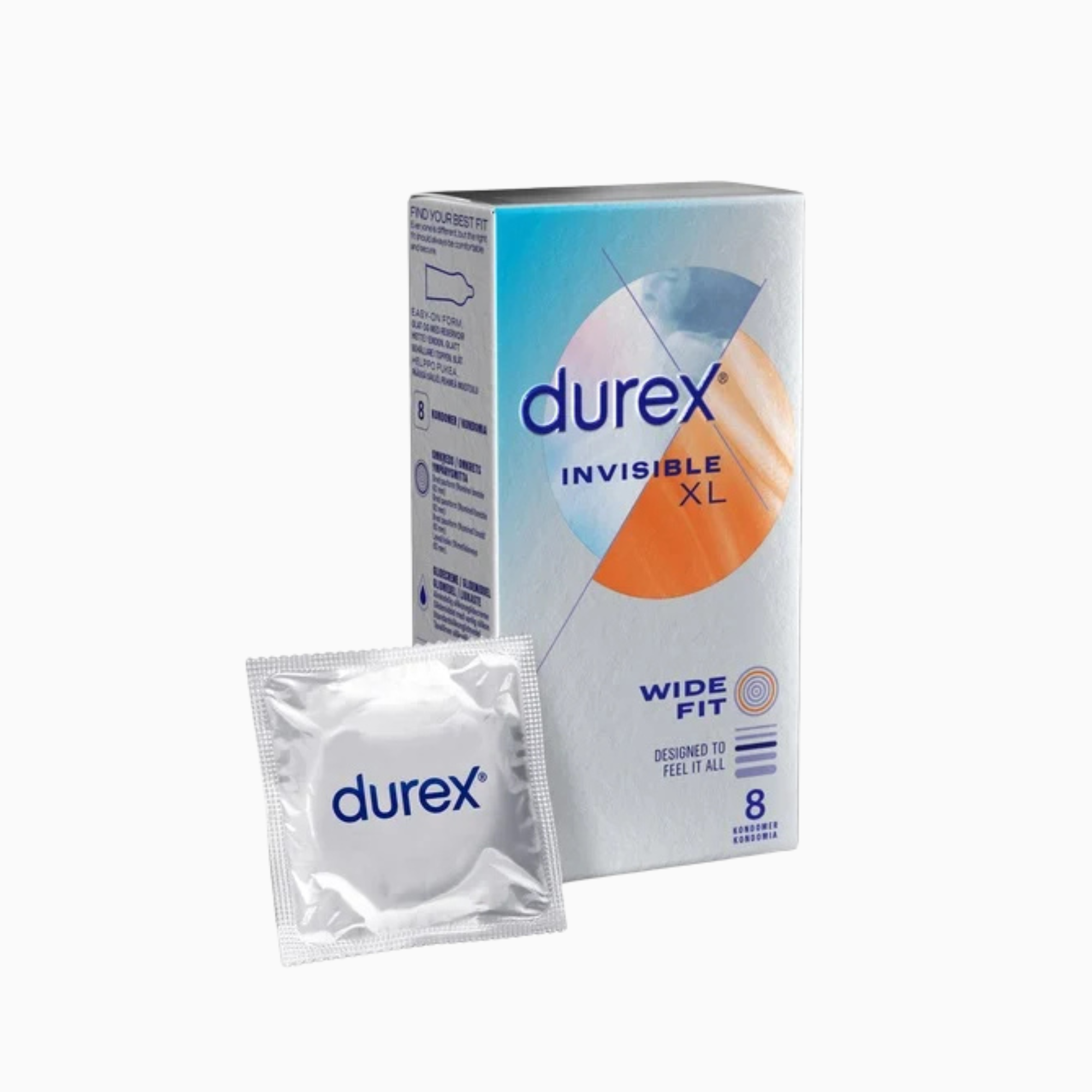 Durex Invisible XL – extra breda ultratunna kondomer, 8-pack