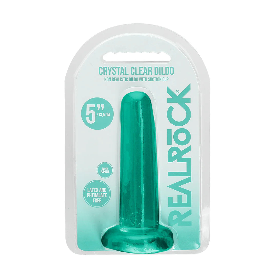 RealRock Crystal Clear turkos dildo, närbild på sugproppen
