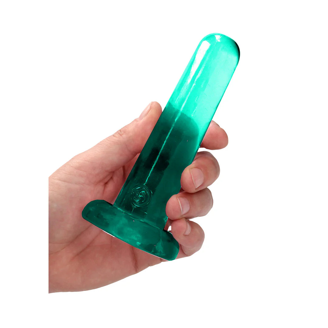 Turkos genomskinlig RealRock Crystal Clear dildo, sidovy