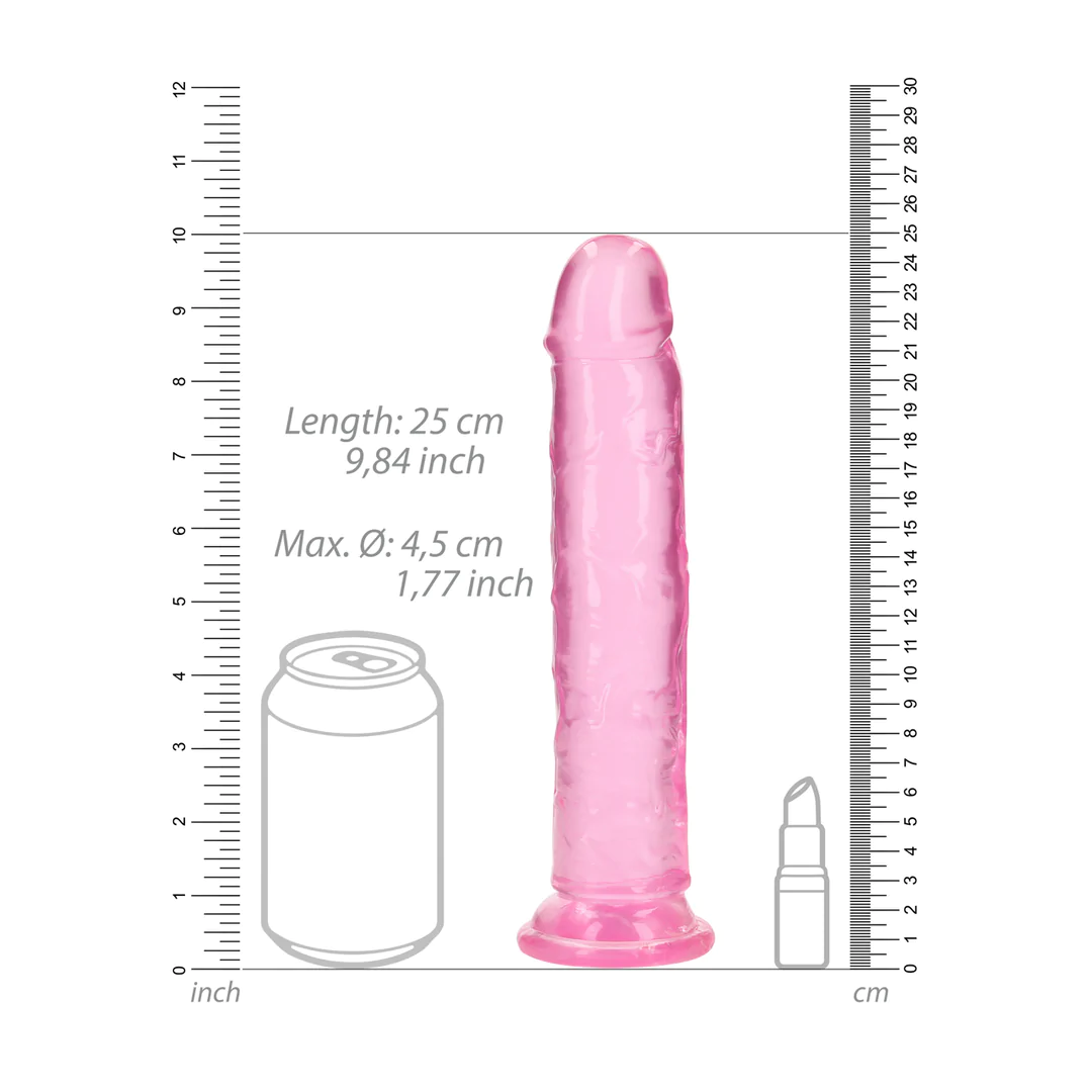 Rosa RealRock dildo i TPE med ådrad yta, 23 cm instickslängd