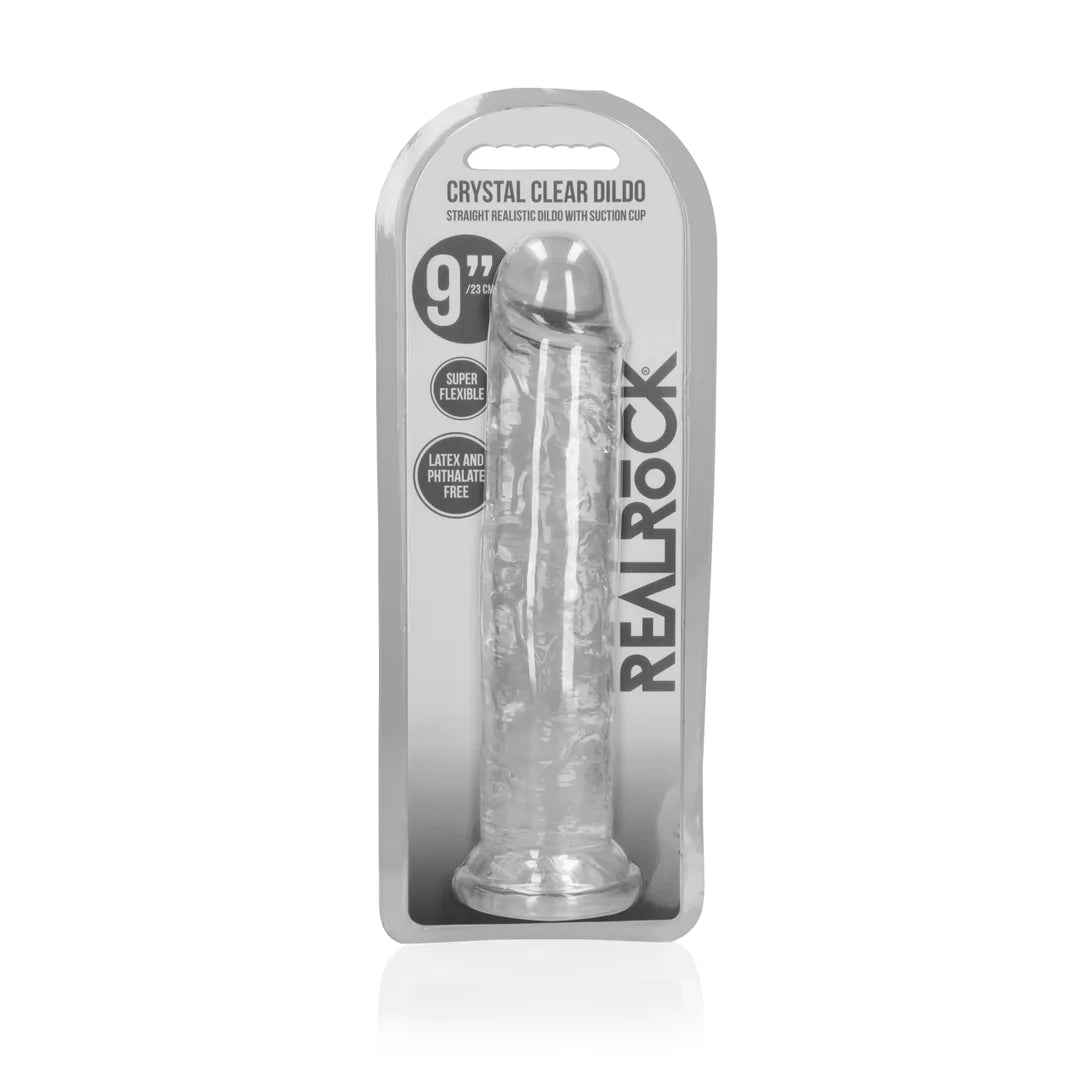 RealRock Crystal Clear dildo – selkompatibel bas, ftalatfri TPE