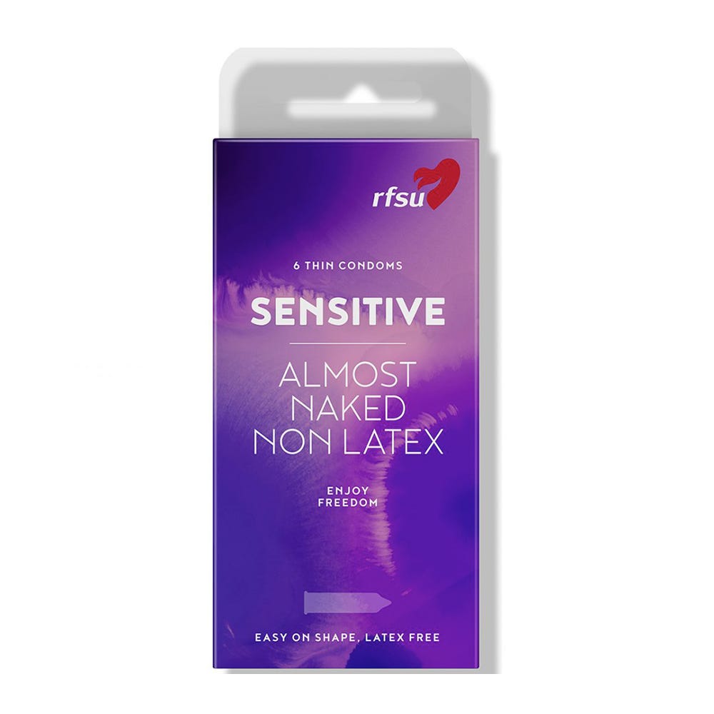 RFSU Sensitive 6-pack Tunna & Latexfria Kondomer framsida produktförpackning mot vit bakgrund. Köp på lustly.se