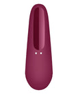 Baksida av Satisfyer Curvy 1+ Rose Red Appstyrd Lufttrycksvibrator mot vit bakgrund.