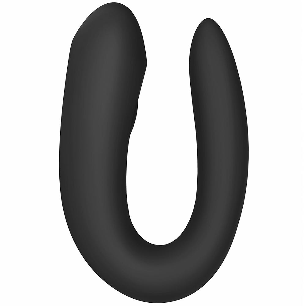 Satisfyer Double Joy Black Appstyrd Parvibrator från sidan. U-form i svart färg mot vit bakgrund.