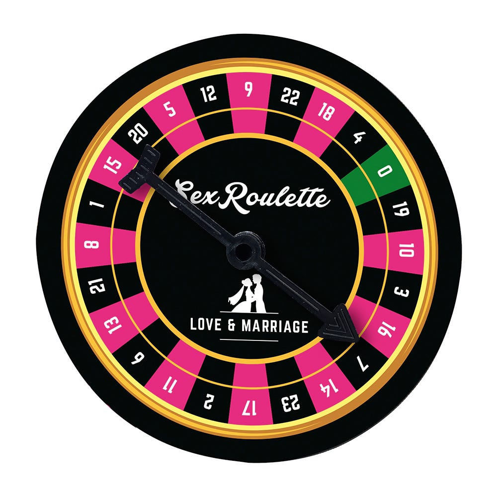 Sex Roulette Love & Marriage bräda mot vit bakgrund.