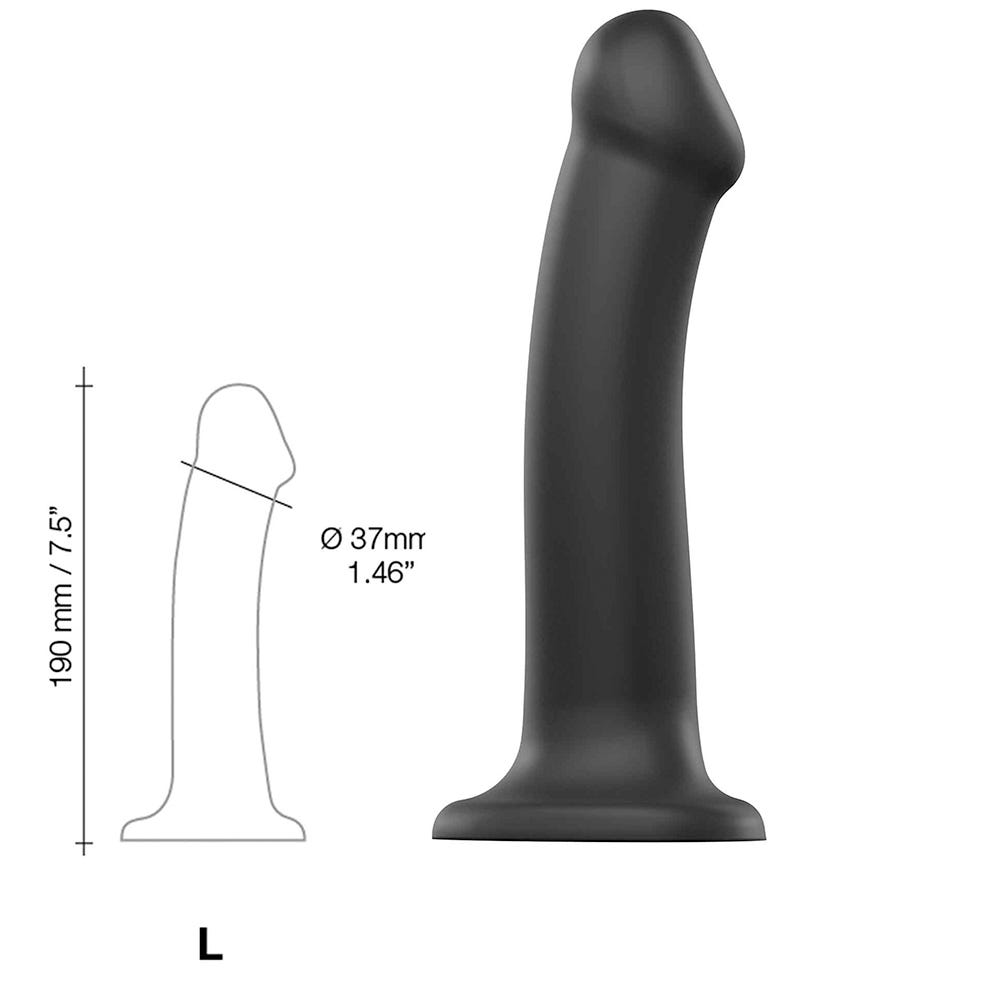 Dimensioner på Dual Density Bendable Dildo L mot vit bakgrund.