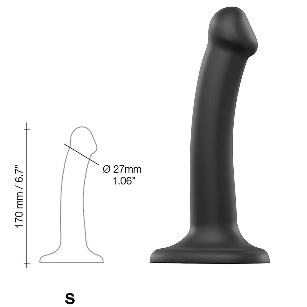 Dimensioner på Dual Density Bendable Dildo S mot vit bakgrun.