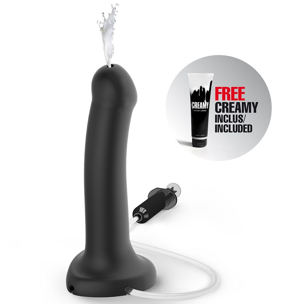 Squirting Dildo Cum Black ståendes mot vit bakgrund.