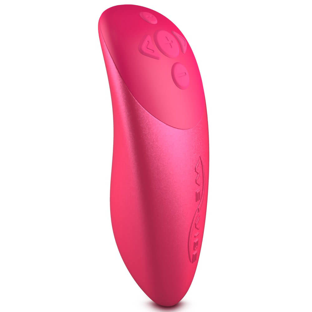 fjärrkontroll till We-Vibe Chorus Cosmic Pink Samlagsvibrator. Rosa med fem knappar. Vit bakgrund.