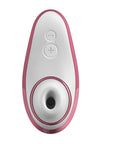 Framsida av Womanizer Liberty Pink Rose lufttrycksvibrator med knappar mot vit bakgrund.