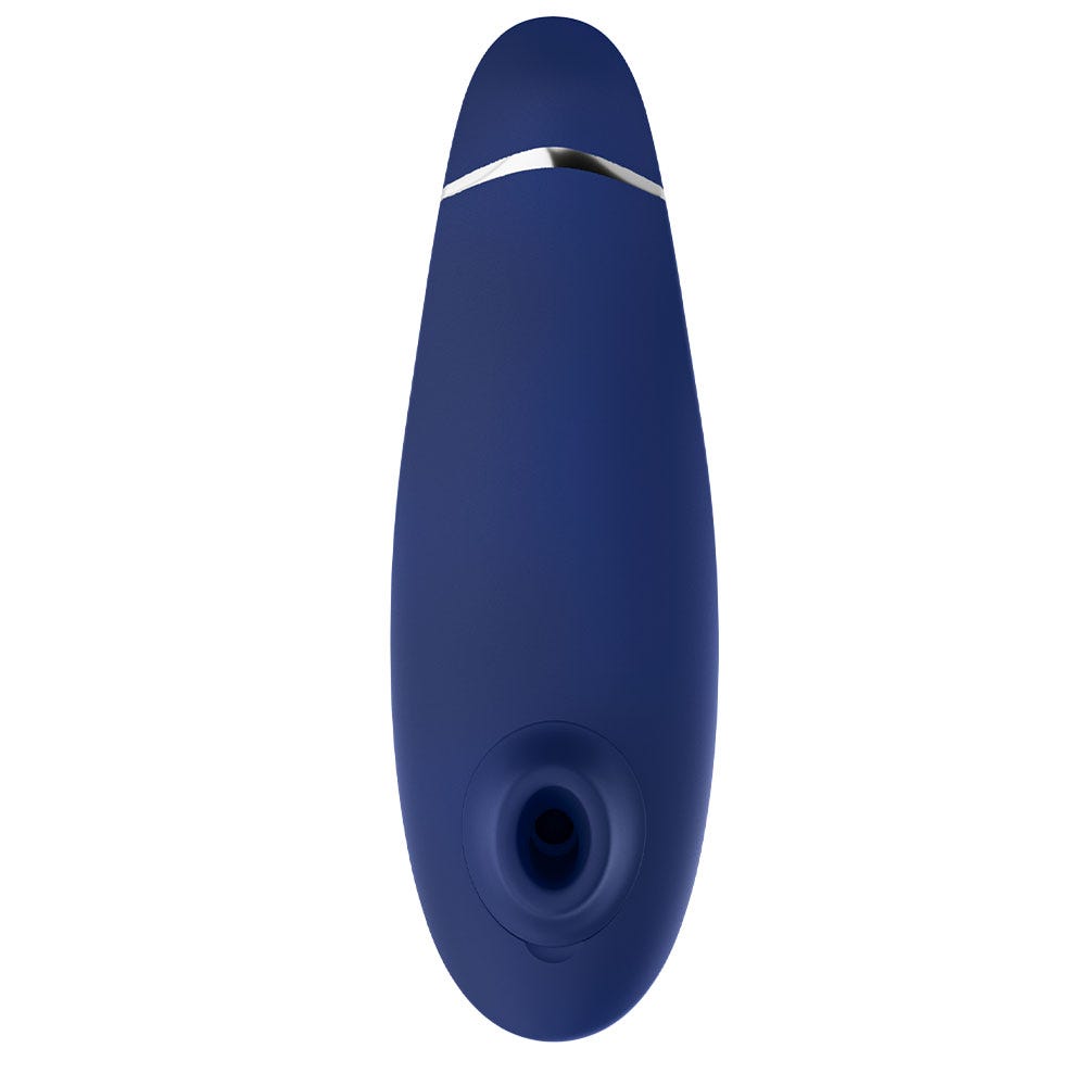 Womanizer Premium 2 Blueberry blå lufttrycksvibrator framifrån med munstycke