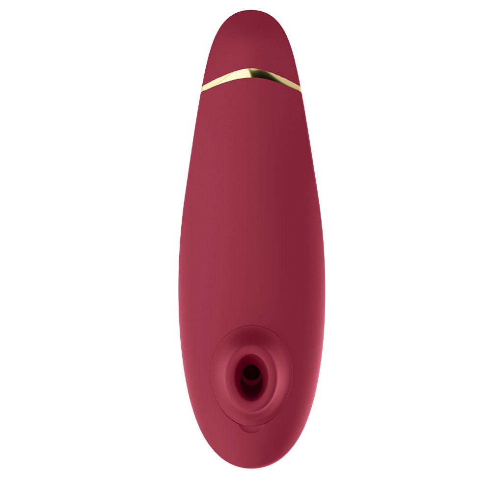 Womanizer Premium 2 Bordeaux är en röd och lyxig lufttrycksvibrator med munstycke