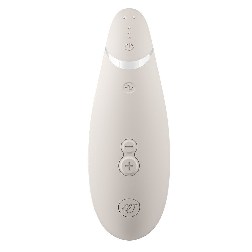 Womanizer Premium 2 Warm Gray lufttrycksvibrator med knappar för inställningar