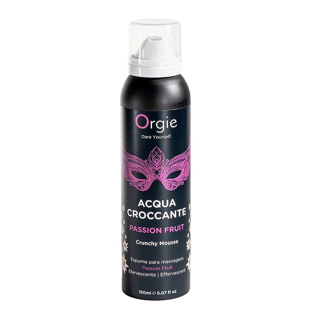 Acqua Croccante Crunchy Massagemousse Passionsfrukt 150ml mot vit bakgrund. Köp på lustly.se