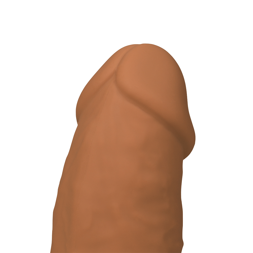 Närbild på ollon av Realistisk Dildo Caramel 18 cm