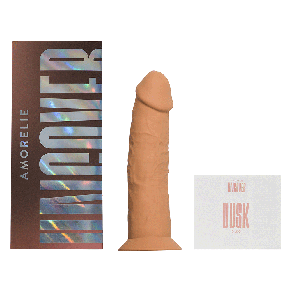 Förpackning och tillbehör till Realistisk Dildo Caramel 18 cm