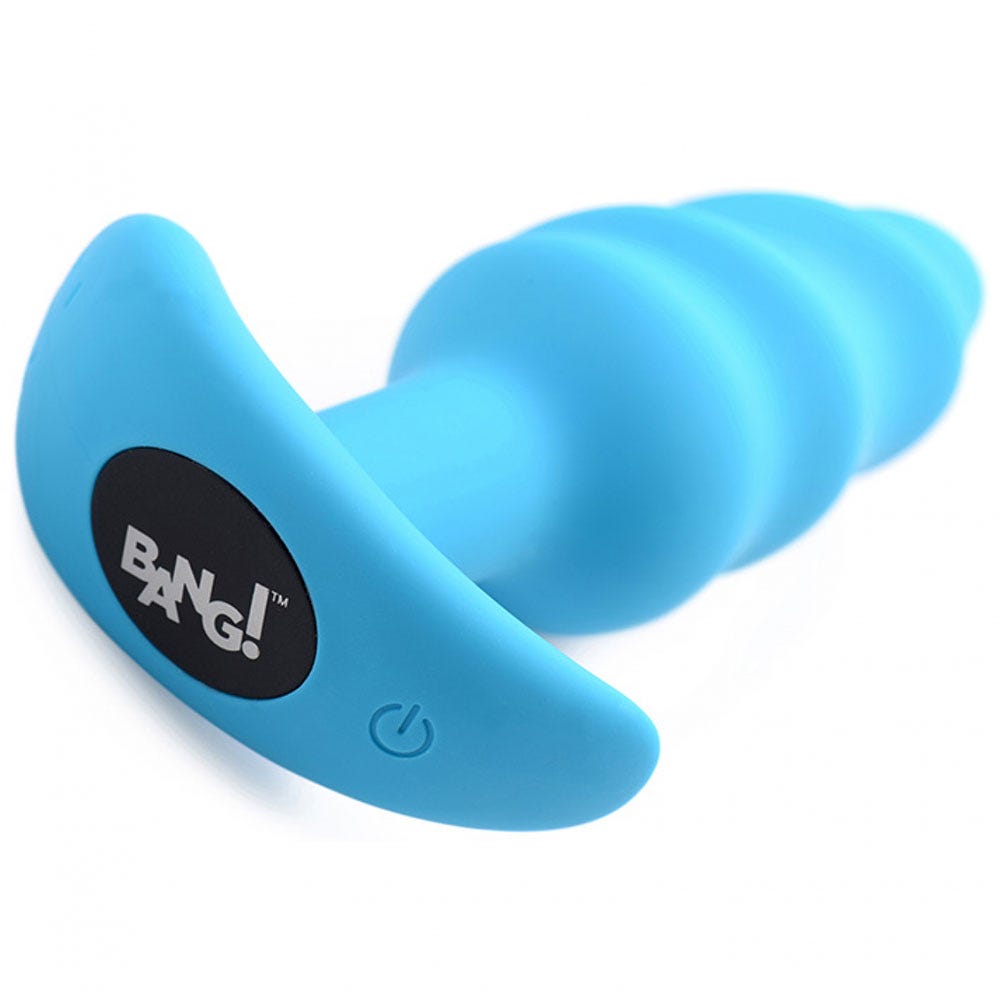 Bild på BANG! Vibrating Silicone Swirl Butt Plug underifrån. Vit bakgrund.