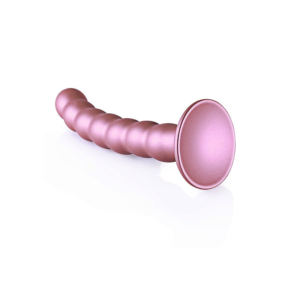 Undersida av Beaded Silicone G-Spot Dildo 16,5cm mot vit bakgrund.