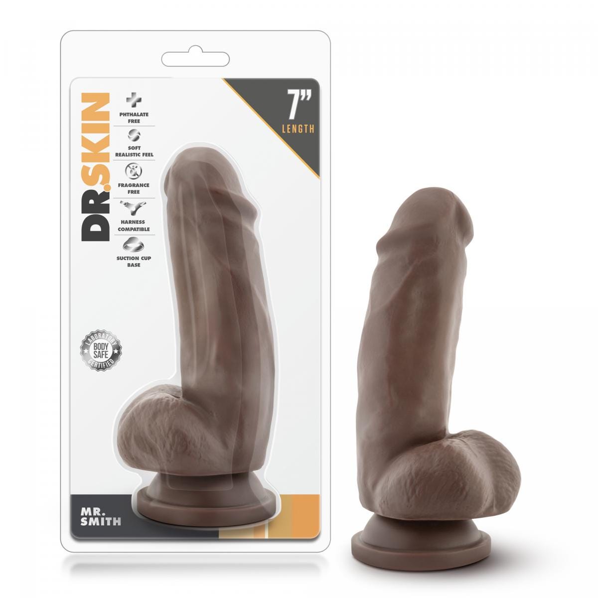 Dr. Skin - Mr. Smith Dildo 7 och produktförpackning mot vit bakgrund.