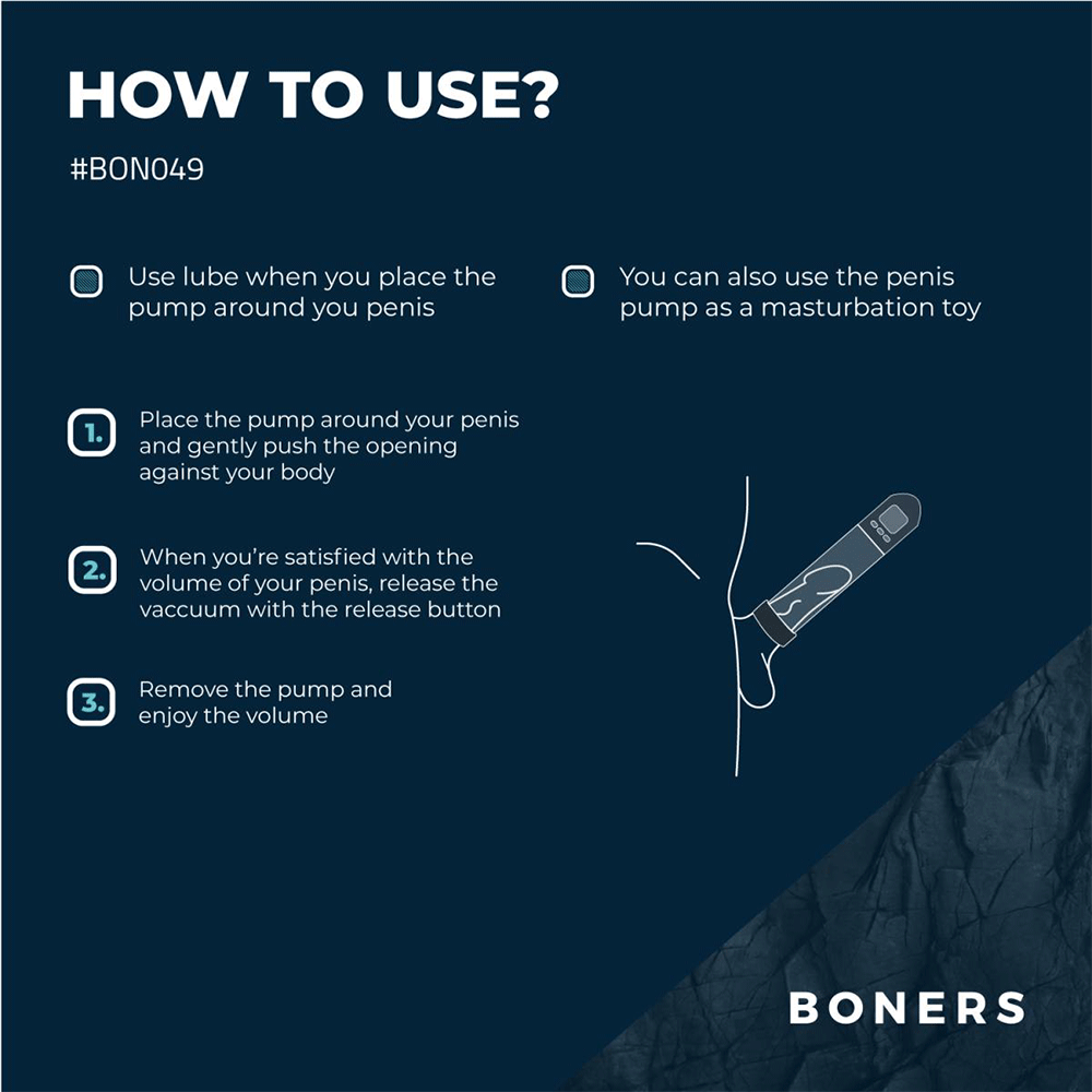 Boners Penispump with LCD Screen how to use mot blå bakgrund.