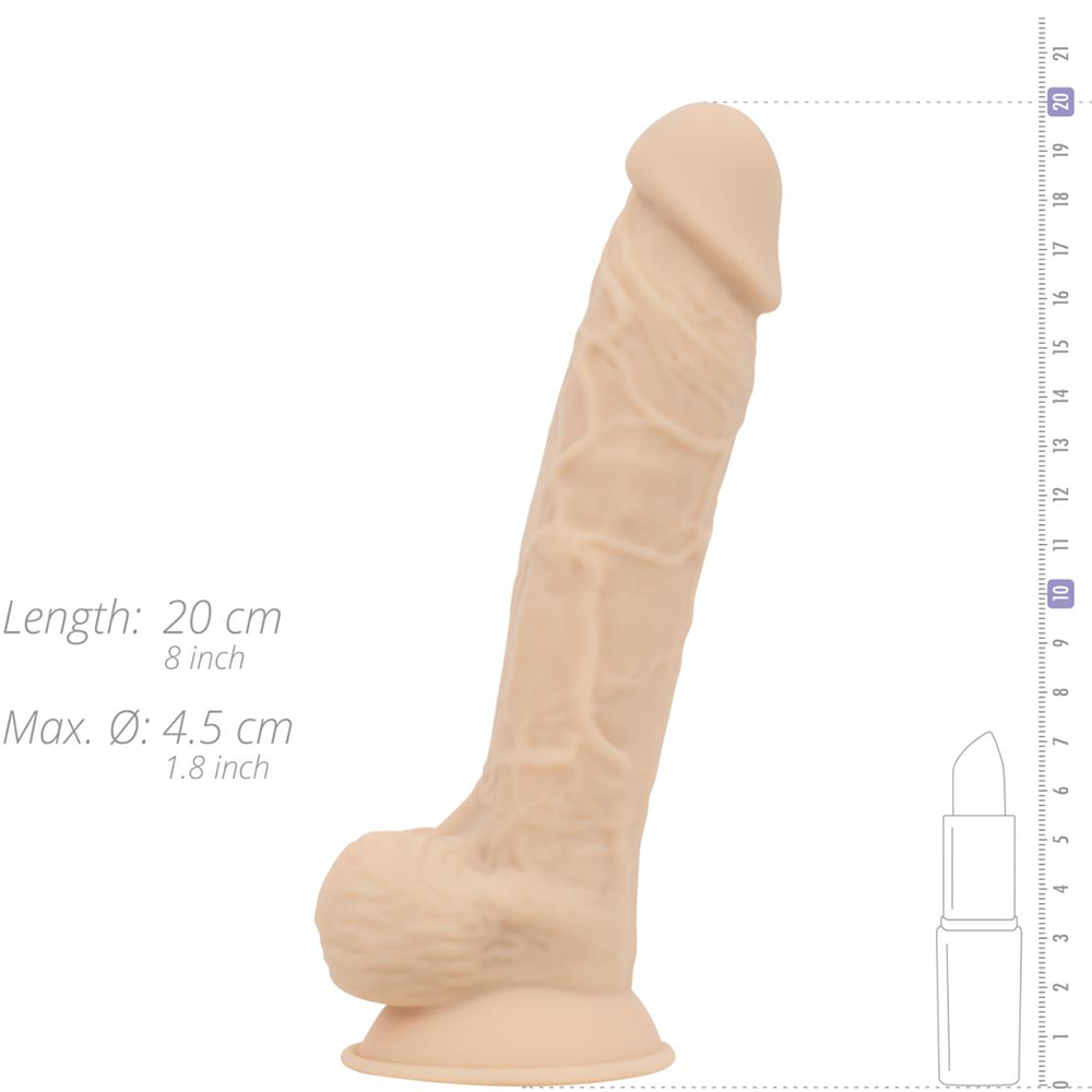 Deluxe Ashton Realistisk Dildo dimensioner mot vit bakgrund.