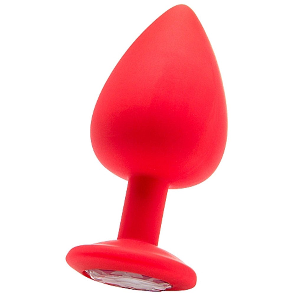 Stående DIAMOND BUTT PLUG EXTRA LARGE RED mot vit bakgrund.