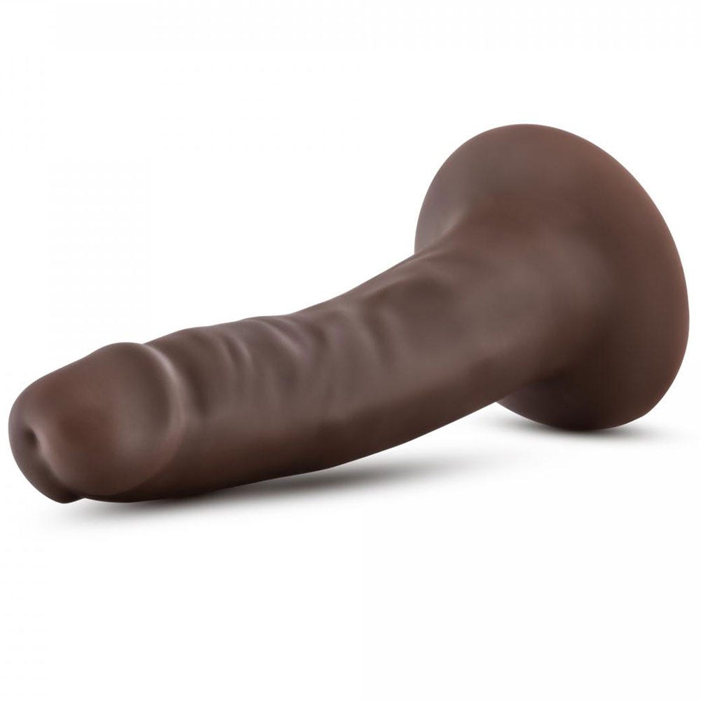 Dr. Skin Dildo With Suction Cup 14cm Chocolate liggandes mot vit bakgrund.