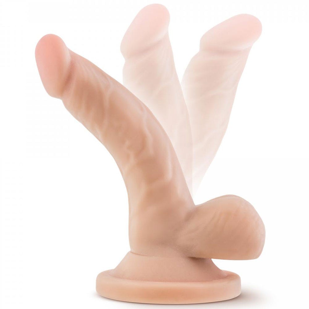 Dr. Skin Mini Dildo With Suction Cup 10cm Beige ståendes med två skuggor, vit bakgrund.