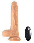 Dr. Skin Realistic Thrusting Dildo Beige 18cm och fjärrkontroll mot vit bakgrund. 