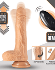 Demonstration på Dr. Skin Realistic Thrusting Dildo Beige 18cm juckande rörelsefunktioner mot vit bakgrund.