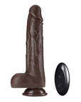 Dr. Skin Realistic Thrusting Dildo Chocolate 20cm och fjärrkontroll mot vit bakgrund.