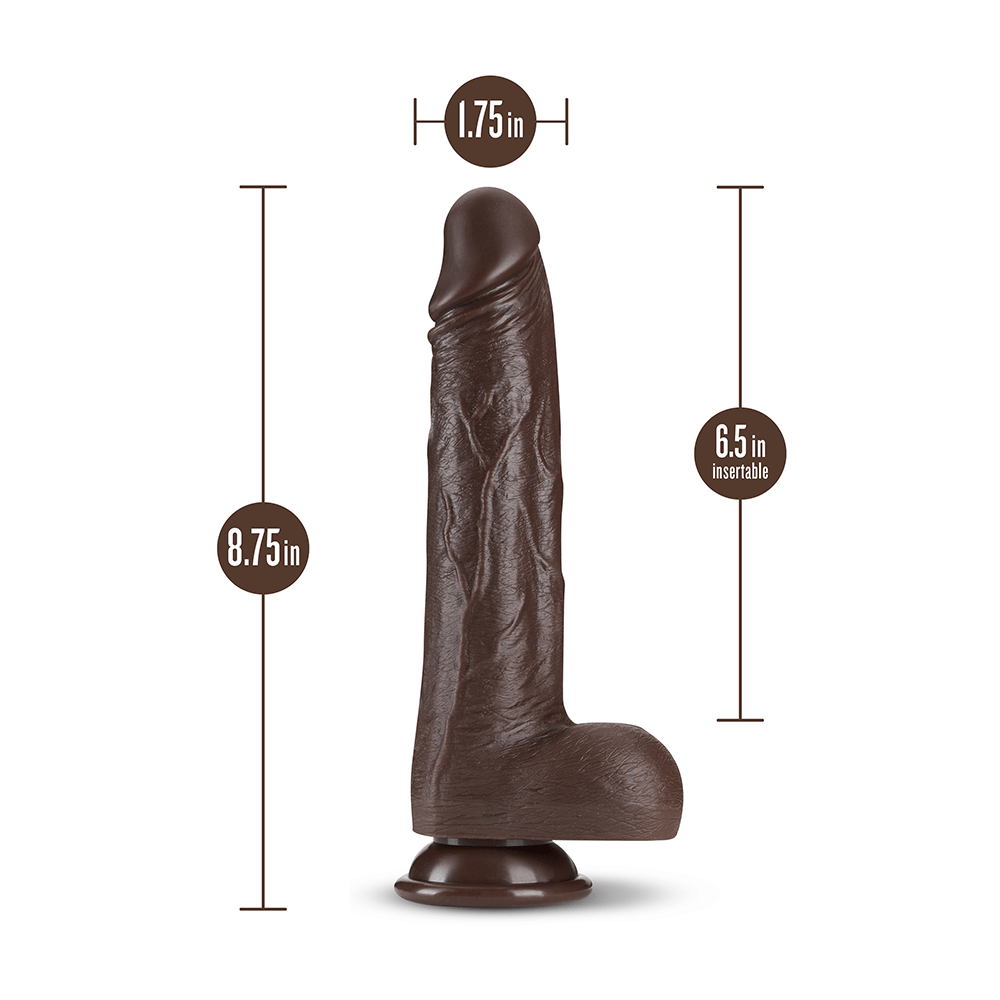 Dimensioner på Dr. Skin Realistic Thrusting Dildo Chocolate 20cm mot vit bakgrund.