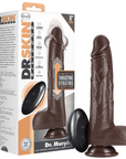 Produktförpackning på Dr. Skin Realistic Thrusting Dildo Chocolate 20cm mot vit bakgrund.